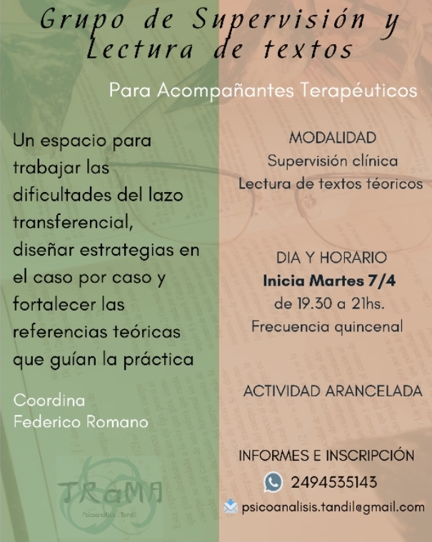 Supervisión y lectura para Acompañantes terapéuticos
